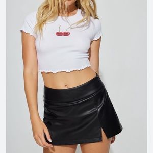 Black leather mini skirt